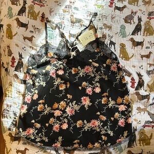 LA MIEL Black Camisole with Pink Floral and Lace